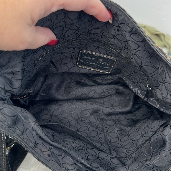 FOSSIL MULTICOLOR TAPESTRY GENUINE LEATHER STRAP XBODY HOBO SHOULDER BAG HANDBAG - Picture 7 of 11